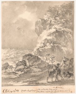 Costa rochosa com figuras em uma tempestade de C.A. Lorentzen