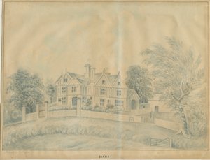 Eccleshall - Biana Hall: desenho azul, nd [meados do século XIX] de C.B Ash