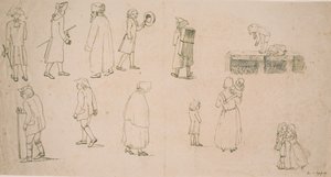 Várias figuras, incluindo 2 grupos com crianças brincalhonas e "pintor de retratos Hansen" de C.D. Fritzsch