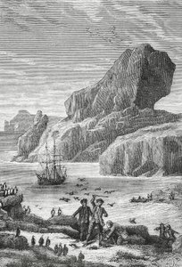 Descoberta da França Austral (Ilhas Kerguelen) pelo explorador francês Yves-Joseph de Kerguelen-Tremarec (1734-1797), Fevereiro de 1772, gravura, Oceano Índico, Território das Terras Austrais e Antárcticas Francesas