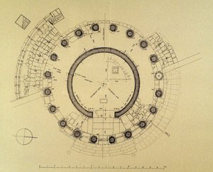 Planta do Templo de Vesta ou Hércules Victor, do arqueólogo alemão Friedrich Rakob (1931-2007) (foto)