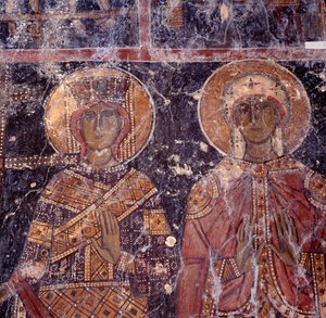 Fresco na Igreja Bizantina de Agios Nikolaos, Maza, Creta, Grécia de J.B. and Brown J. Rowbotham