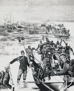 Tropas japonesas sob o comando de Yamagata Aritomo atravessando o rio Yalu de J.B. and Brown J. Rowbotham