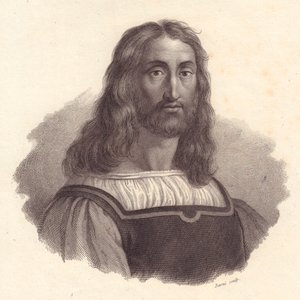 Retrato do gravador italiano Marcantonio Raimondi (1480-1534), gravura em cobre de Barni de pintura de Raffaello Sanzio