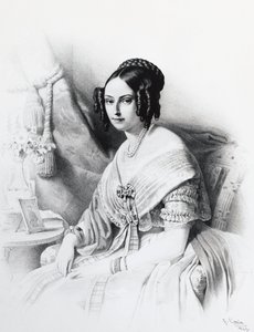 Retrato de Maria Adelaide de Habsburgo-Lorena (1822-1855), esposa de Victor Emmanuel II de Sabóia, gravura de J.B. and Brown J. Rowbotham