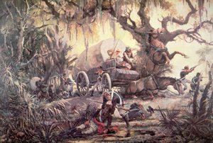 Índios seminole emboscada a um vagão de abastecimento de fuzileiros americanos de J.B. and Brown J. Rowbotham