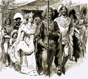 Aos 13 anos, a bela Isabel casou-se e tornou-se rainha de Inglaterra (guache sobre papel) de C.L. Doughty