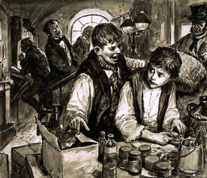 Charles Dickens na fábrica de enegrecimento (guache sobre papel) de C.L. Doughty