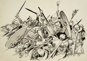 Gauleses contra Romanos (guache sobre papel) de C.L. Doughty