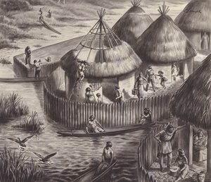 Moradores do lago em Glastonbury (guache sobre papel) de C.L. Doughty