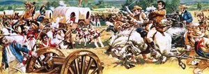 Sam Houston num cavalo branco a atacar os mexicanos de C.L. Doughty