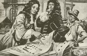 Sir Christopher Wren, arquiteto da Catedral de S. Paulo, Londres (litografia) de C.L. Doughty