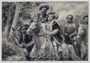O Lorde Protetor, o Duque de Somerset, transporta o jovem Rei Eduardo VI para Windsor (guache sobre papel)