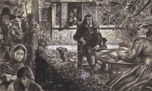 O poeta John Milton no seu jardim, com as suas filhas (guache sobre papel)