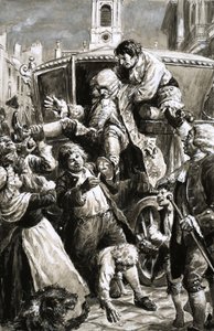 Cena não identificada (séc. XVII/XVIII) de um homem a ser transportado de uma carruagem de C.L. Doughty