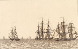 Um brigue navegando. Ilustração para "Perspectiva linear", Placa IXb de Christoffer Wilhelm Eckersberg