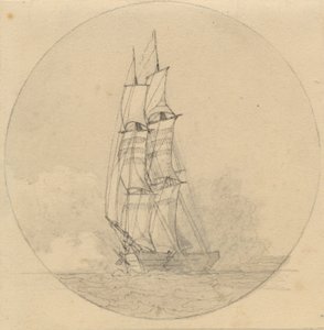 Um brigue à vela visto de frente. de Christoffer Wilhelm Eckersberg