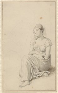 Uma mulher encostada em um bloco de pedra e dormindo. de Christoffer Wilhelm Eckersberg