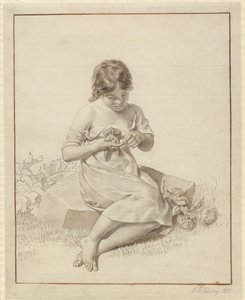 Uma garotinha que enfiou o dedo em um espinho de rosa de Christoffer Wilhelm Eckersberg