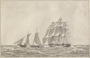 Uma escuna iludindo uma fragata perseguidora de Christoffer Wilhelm Eckersberg