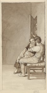 Um casal é observado por uma mulher em uma porta entreaberta de Christoffer Wilhelm Eckersberg