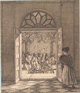 De uma sala da frente. Ilustração para "Perspectiva Linear", Placa VI de Christoffer Wilhelm Eckersberg