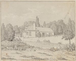 Casa de Jean Jacques Rousseau no jardim do palácio em Ermenonville de Christoffer Wilhelm Eckersberg