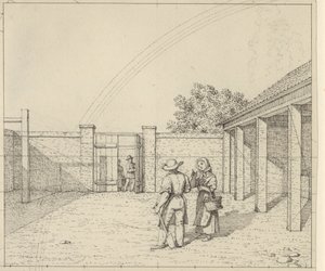 Perspectiva linear aplicada à arte da pintura - Rascunho para versão não utilizada da Placa V,2 - O arco-íris sobre o pátio. de Christoffer Wilhelm Eckersberg