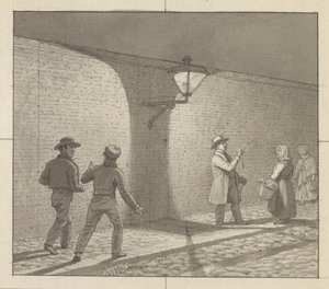 Perspectiva linear aplicada à arte da pintura, Placa VIII, fig. 1 - Tráfego noturno sob a luz da rua. de Christoffer Wilhelm Eckersberg