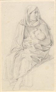 Moisés divide as águas e o exército do faraó é engolido - estudo para uma mãe israelita e seu filho de Christoffer Wilhelm Eckersberg