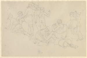 Moisés faz o Mar Vermelho recuar e o exército do Faraó inundar - estudo para os israelitas após a caminhada pelo Mar Vermelho de Christoffer Wilhelm Eckersberg
