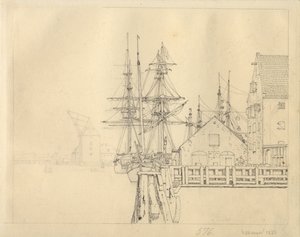 Lote de um dos estaleiros em Christianshavn, Mastekran ao fundo. de Christoffer Wilhelm Eckersberg