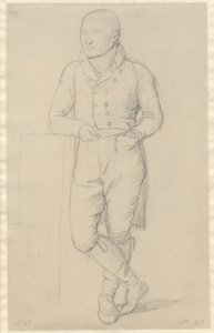 Retrato de um homem em pé, pernas cruzadas, encostado em um sofá de Christoffer Wilhelm Eckersberg