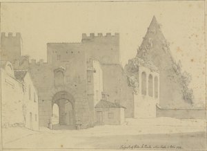 Perspectiva de Porta S.Paolo e Piramide di Caio Cestio visto do lado da cidade, Roma. de Christoffer Wilhelm Eckersberg