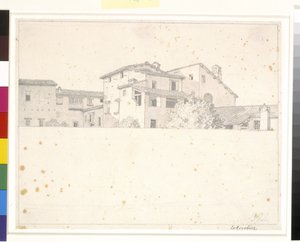 Casas romanas, vistas por cima de um muro. de Christoffer Wilhelm Eckersberg