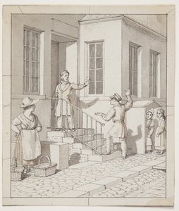 Argumento nos degraus da rua. Estudo preliminar para "Perspectiva linear aplicada à arte da pintura", Placa VII, 2 de Christoffer Wilhelm Eckersberg
