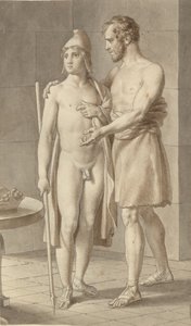 Telêmaco encontra Ulisses disfarçado de mendigo no pastor Eumaios - Ulisses; fragmento de toda a composição. de Christoffer Wilhelm Eckersberg