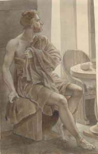 Telêmaco encontra Ulisses disfarçado de mendigo no pastor Eumaios - Ulisses; fragmento de toda a composição. de Christoffer Wilhelm Eckersberg