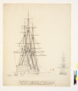 O navio russo da linha "Asow" e uma fragata em âncora nas estradas de Elsinore de Christoffer Wilhelm Eckersberg