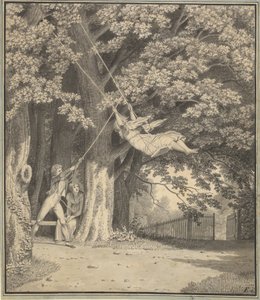The Woodlands por Skjoldnæsholm com um jovem que balança uma jovem de Christoffer Wilhelm Eckersberg