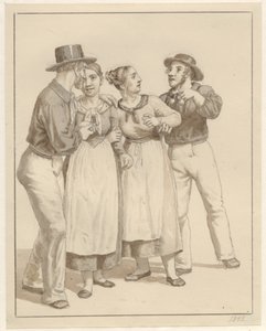 Dois marinheiros tratam duas garotas. de Christoffer Wilhelm Eckersberg