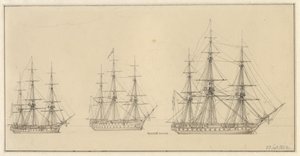 Três navios russos da linha. de Christoffer Wilhelm Eckersberg