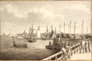 Vista de Langelinie em direção a Nyholm, t.h. o aluguel da frota de Christoffer Wilhelm Eckersberg