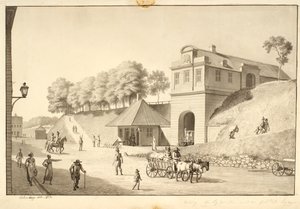 Vista ao longo da muralha em direção a Nørreport, vista de dentro de Christoffer Wilhelm Eckersberg