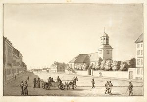 Vista da praça Sankt Annae com a igreja Garrison de Christoffer Wilhelm Eckersberg
