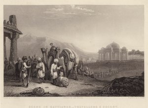 Cena em Kattiawar, Travellers and Escort (gravura)