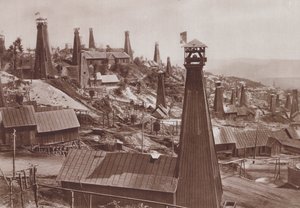 Poços de petróleo de Bustenari, Romênia (foto a p/b)