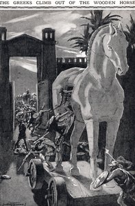 Os Gregos Sobem do Cavalo de Madeira, ilustração do 