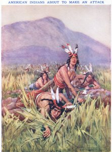 Índios americanos prestes a atacar (cor litho) de C. Dudley Tennant