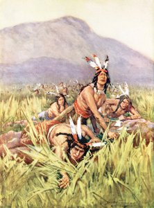 Índios americanos prestes a fazer um ataque (cor litho) de C. Dudley Tennant